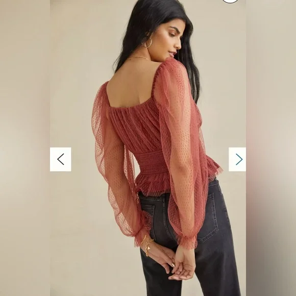 BY ANTHROPOLOGIE Tulle Sheer Balloon Sleeve Blouse Size Small - Picture 3 of 16